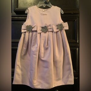 Charming Mauve Girls Dress with Floral Bow Details